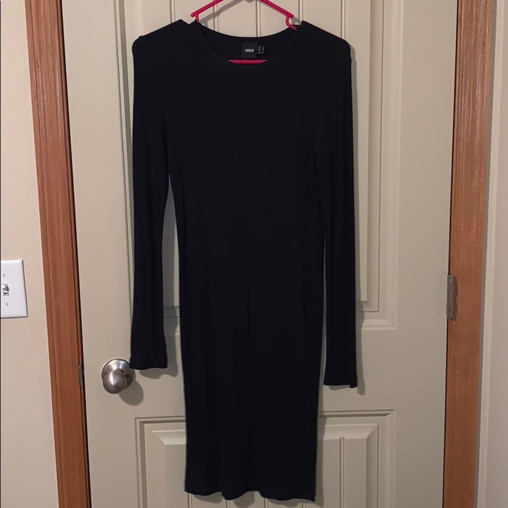 Ribbed Black Long Sleeve Dress